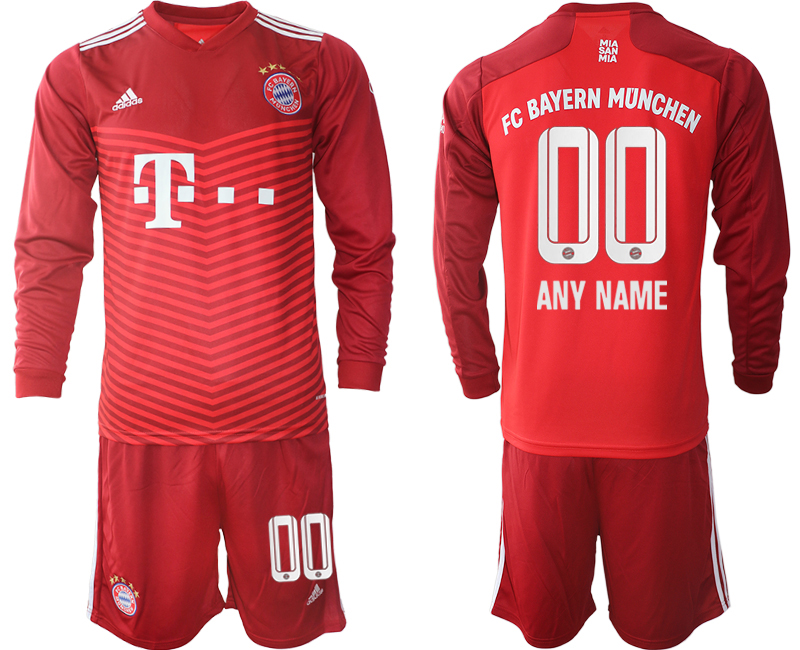 Men 2021-2022 Club Bayern Munich home red Long Sleeve customized Soccer Jersey->bayern munich jersey->Soccer Club Jersey